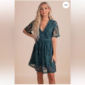 Light My Fire Dark Teal Lace Mini Dress